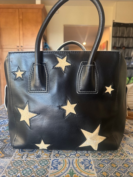 Stella McCartney Handbags - Stella McCartney Black Leather Star Appliqué Tote Bag - Gold Stars